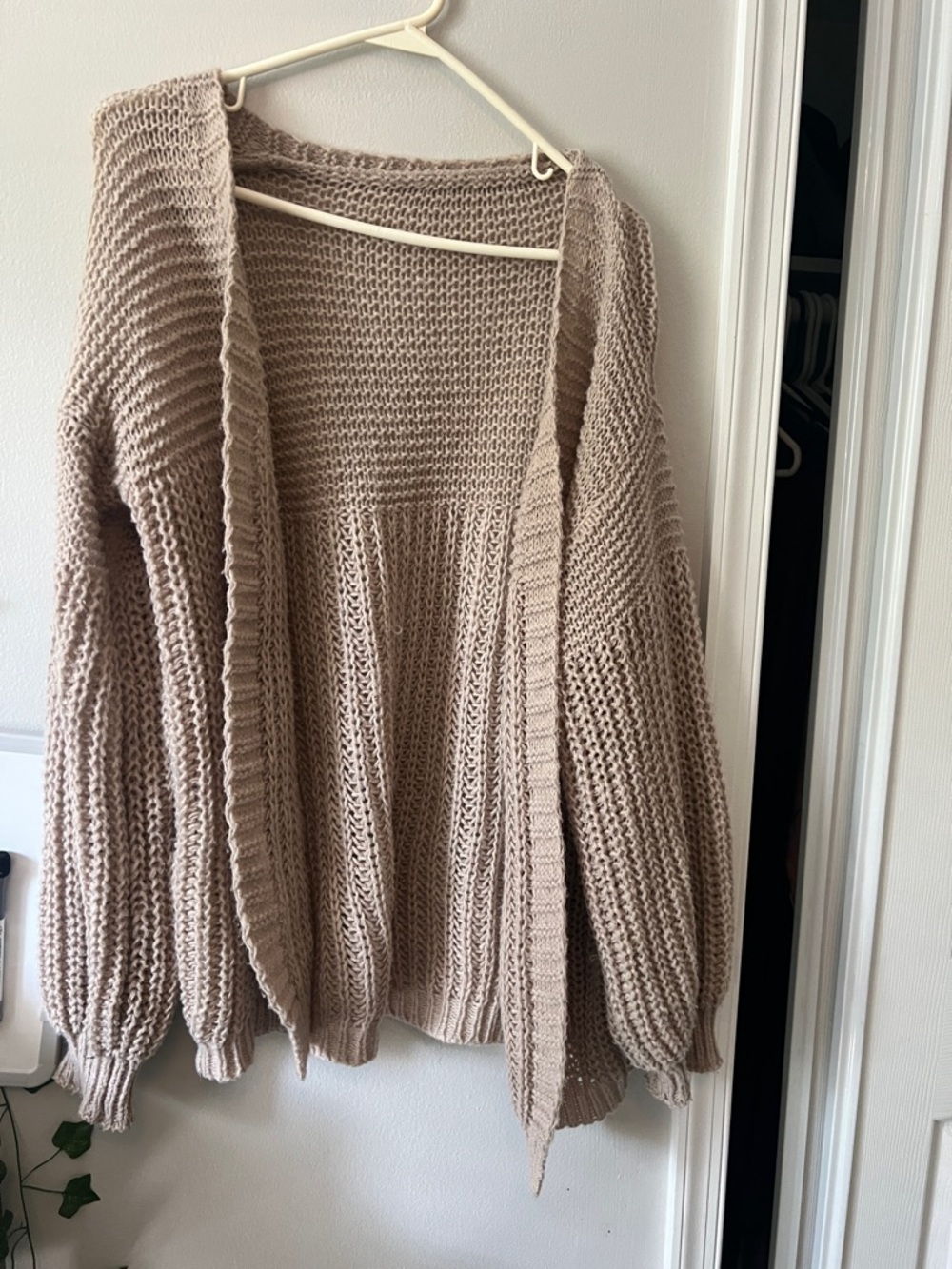 SHEIN Taupe Open-Front Chunky Knit Cardigan